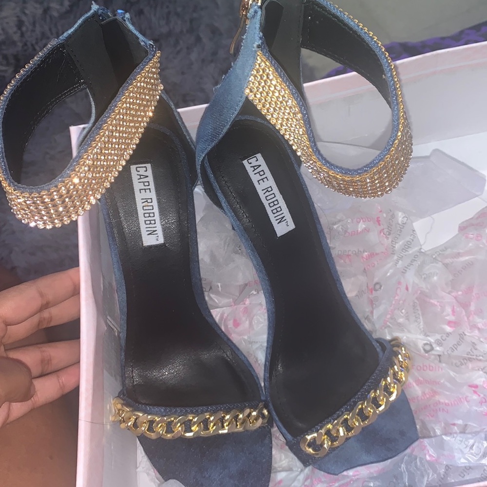 Denim Heels with Rimestones - Picture 2 of 4